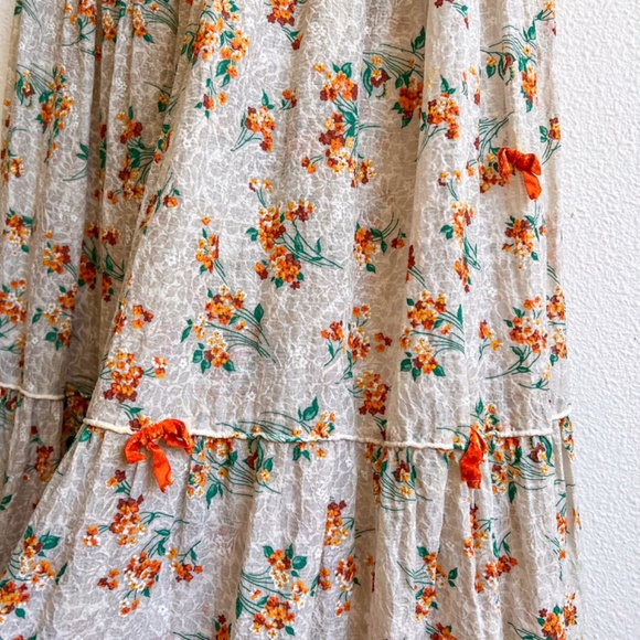 Stunning Vintage 1930s Orange Floral Gown With Velvet Bows (XS/S) - Picture 10 of 14